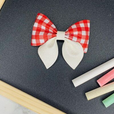 School - 3.5" Gingham Pinch Bow Red