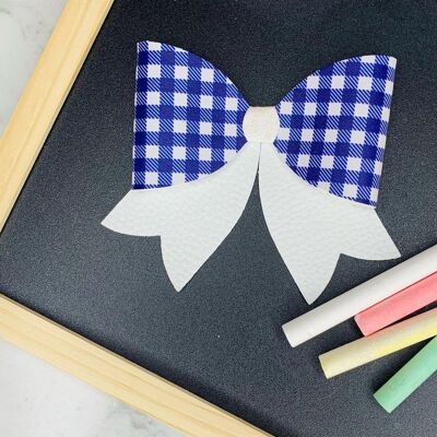 School - Gingham Statement Bow Navy - Plain