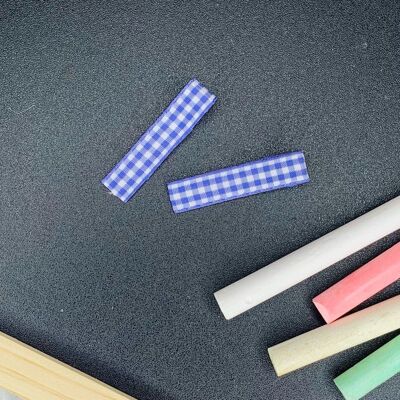 School - Gingham Bow Clips Blue