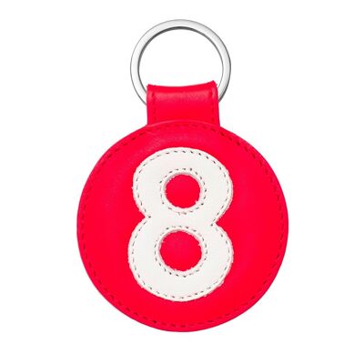 Keyring n ° 8 white with red background