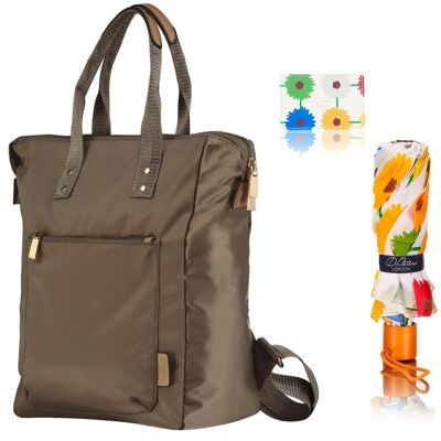 Ladies Backpack, Umbrella, Card holder Combo Set - Cream