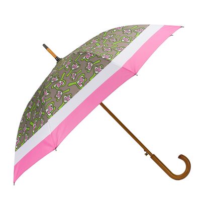 Large Umbrella in Pink Lilies Design - Windproof