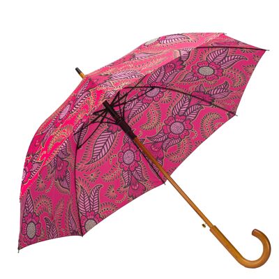 Large Umbrella in Pink Henna Design - Windproof