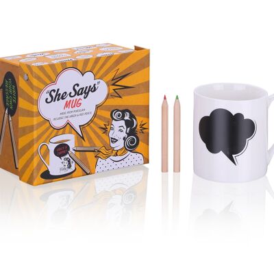 Pour elle -1 tasse de message avec des crayons de couleur, New Bone China