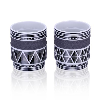 Black Etno, taza apilable de 2 unidades con anillo de silicona, porcelana