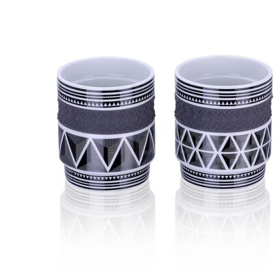 Black Etno, 2ps Stackable Mug With Silicone Ring, porcelain