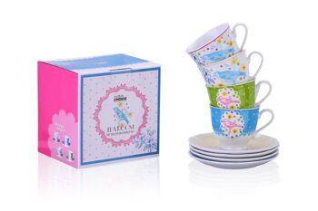 Le set de 4 tasses avec soucoupes, Oiseaux Floral, porcelaine 1