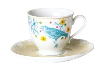 Le set de 4 tasses avec soucoupes, Oiseaux Floral, porcelaine 3