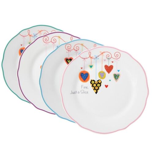 The set of 4 dessert plates, Hearts, porcelain