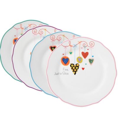 El juego de 4 platos de postre, Corazones, porcelana.