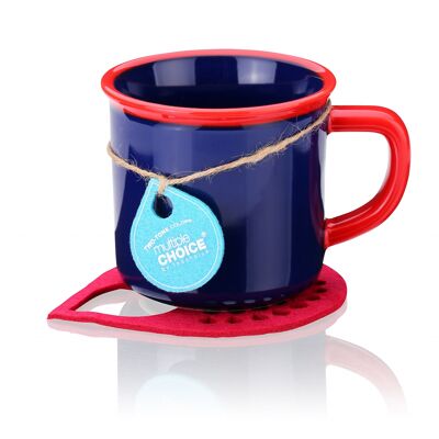 Mug Stonenamel (glaçage de couleur 2 tons) avec dessous de verre en feutre Bleu marine 320ml