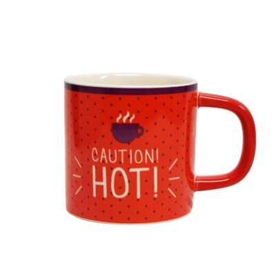 Attention, Chaud, Tasse en Stonenamel Rouge 320 ml