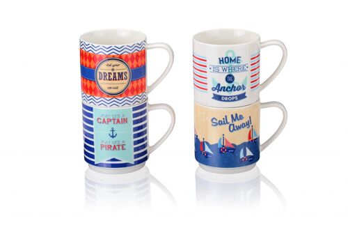 Porcelain set of 4 x Nautical Mugs 360ml