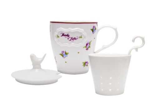 Mademoiselle violet, Flowers Mug with porcelain Filter New Bone