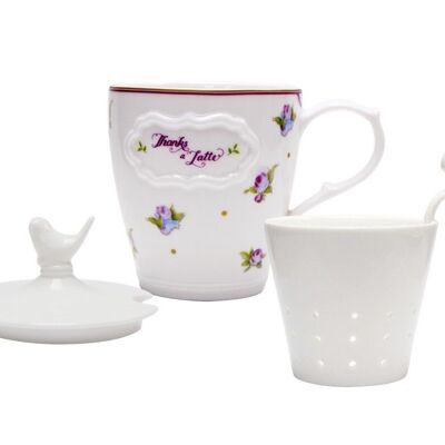 Mademoiselle violet, Flowers Mug with porcelain Filter New Bone