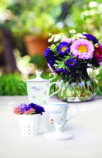 Mademoiselle violette, Tasse Fleurs avec Filtre Porcelaine New Bone 2