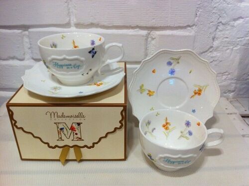 Mademoiselle, 2 Cups and 2 Saucer Sets flowers - 4 elements New Bone China