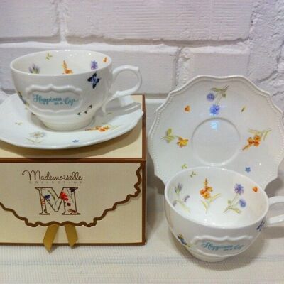 Mademoiselle, 2 Cups and 2 Saucer Sets flowers - 4 elements New Bone China