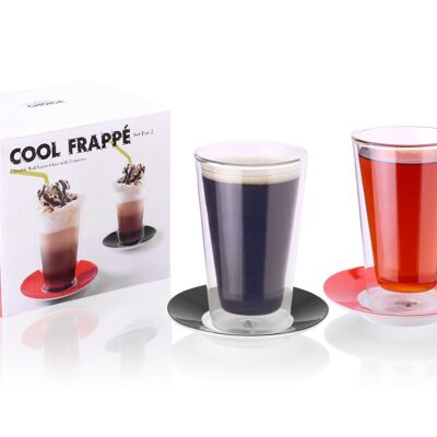 Set of 2 Double wall Latte glass, isolated, thermo glass with saucers, 4pcs