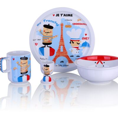 Paris - Juego de desayuno grande Mono de 4 piezas, porcelana