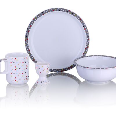 Dots-4pc Mono Big Breakfast Set, porcelain