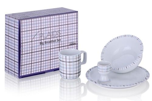 Plaid-4pc Mono Big Breakfast Set, porcelain