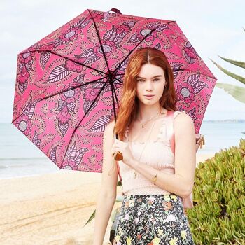 Parapluie coupe-vent en henné rose pour dames - pliable 1