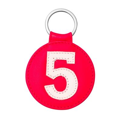 Keyring n ° 5 white with red background