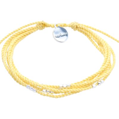 Brassard String Perles Argentées - Jaune Banane