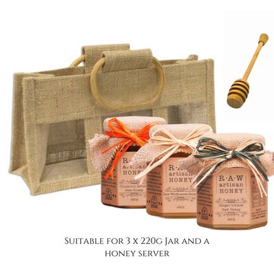 Gift Bag for 3 Honey Jars with bamboo handle