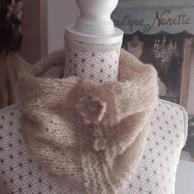 Loop Scarf. Cuello. Headband. - Beige Crochet.