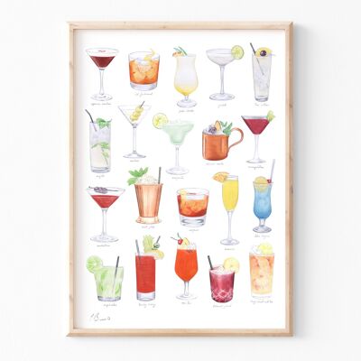 Cocktails - A4 illustration print