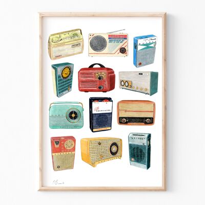 Retro Radios - Ilustración A4 impresa