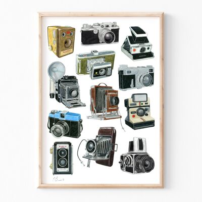 Macchine fotografiche d'epoca - stampa illustrazione A3