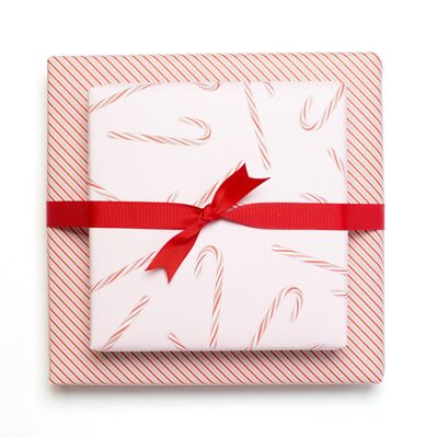 Double-sided Christmas wrapping paper "Candy Canes" in pink and red made from 100% recycled paper "Candy Canes" - pink- double-sided