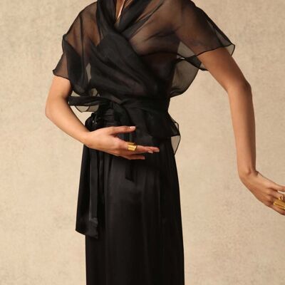 Wrap over top f-51 100% silk organza black