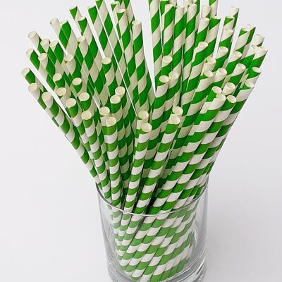 Pailles en papier à rayures vertes - 250