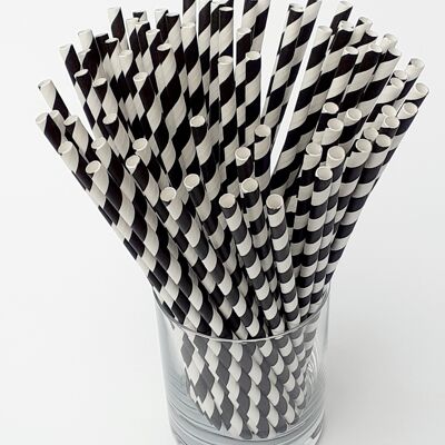 Pailles en papier à rayures noires - 250