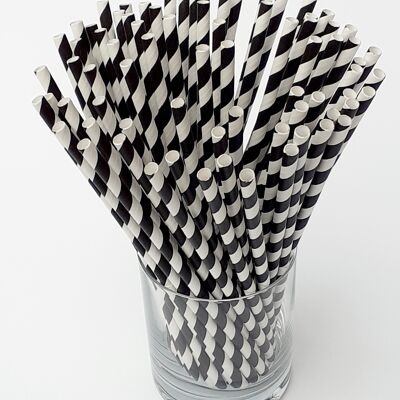 Pajitas de papel de rayas negras - 250