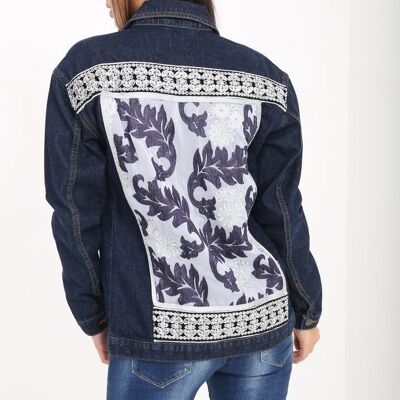 oversized denim jacket with embroidered Silver back