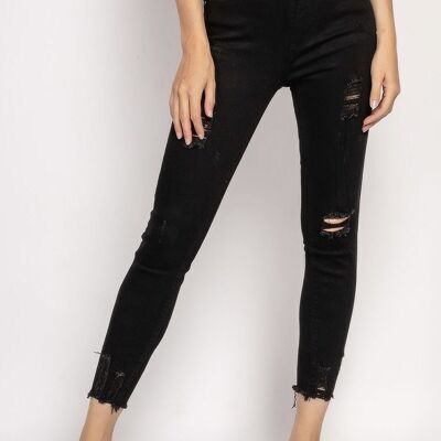 G Smack Ausgefranstes Saum Mega Stretch Schwarze Jeans im Distressed-Look