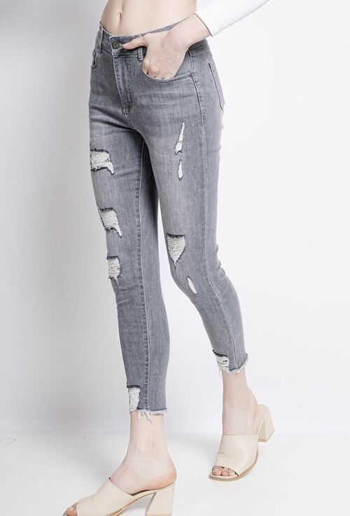 G Smack Frayed Hem Mega Stretch Silver Grey Distressed Jeans