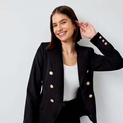 Double-breasted fitted blazer jacket with gold buttons - V1721B