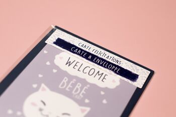 Carte & Enveloppe de félicitation | Carte naissance | Welcome bébé chat 3