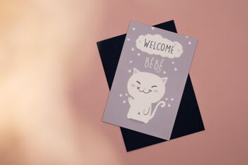 Carte & Enveloppe de félicitation | Carte naissance | Welcome bébé chat 4