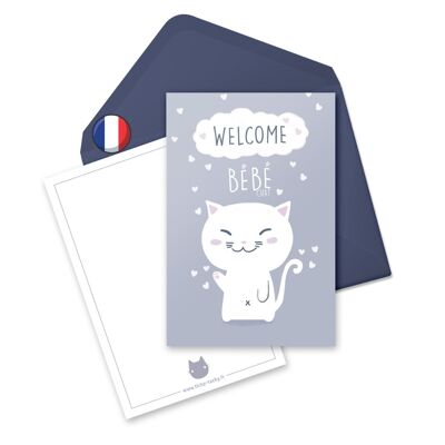 Tarjeta de felicitación y sobre | Tarjeta de nacimiento | Bienvenido bebé gato