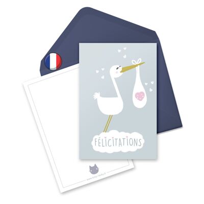 Congratulatory Card & Envelope | Birth card | Stork