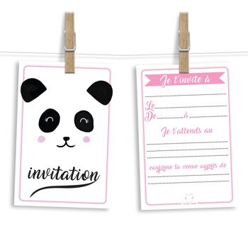Cartes et enveloppes invitation anniversaire par 6 | Thème Panda 1