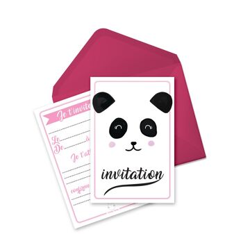 Cartes et enveloppes invitation anniversaire par 6 | Thème Panda 3
