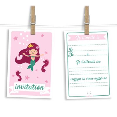 Birthday invitation cards and envelopes by 6 | Mermaid Princess Theme